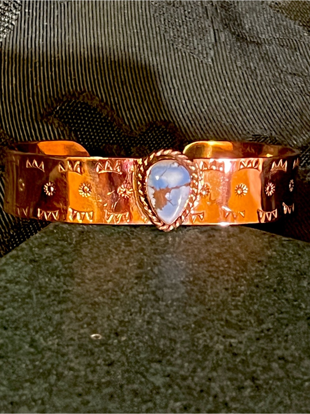 Handcrafted Solid Copper Cuff Bracelet with Genuine Turquoise Stone Accent